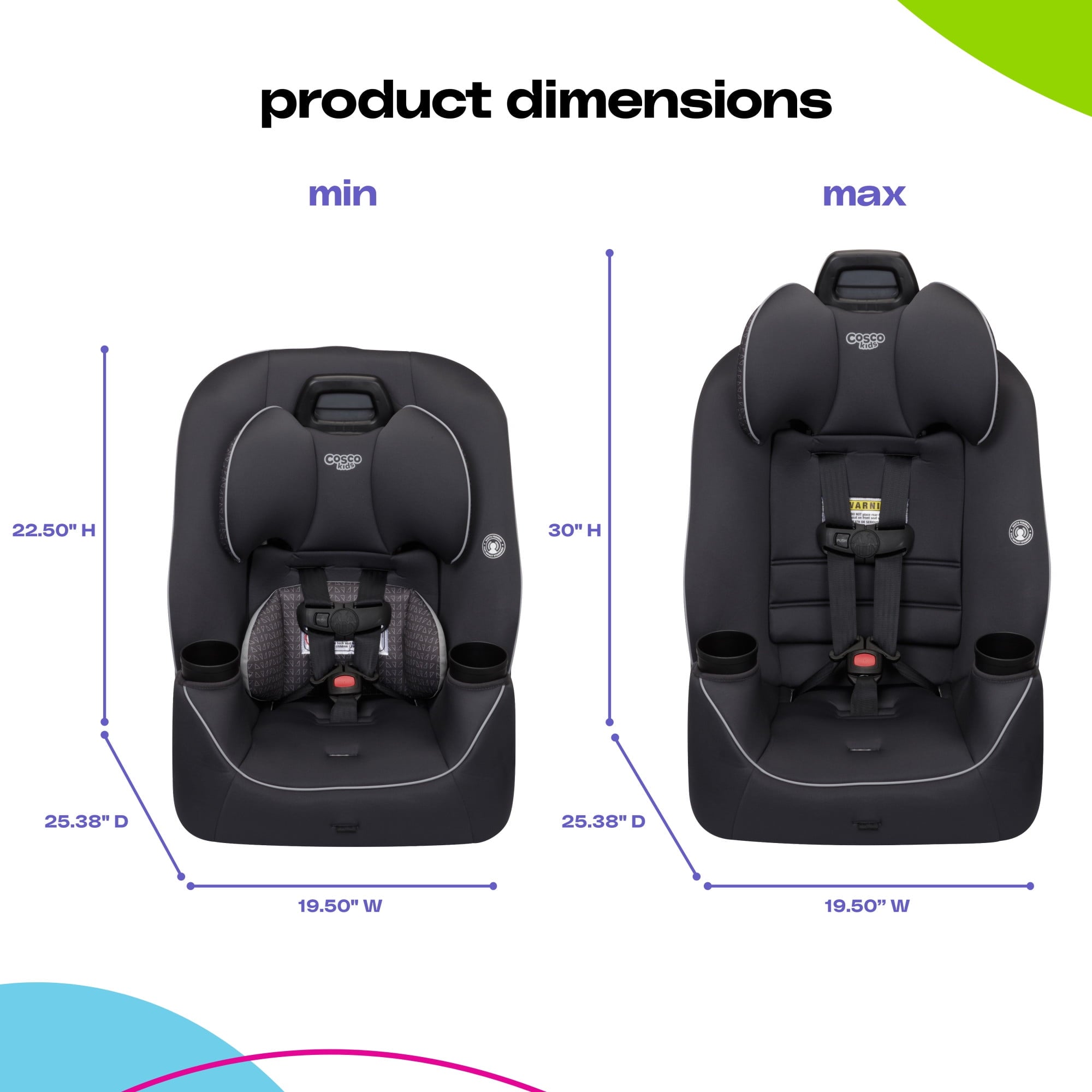Cosco Kids Easy Elite Slim All-in-One Convertible Car Seat, Grey Glyphs by Cosco Kids