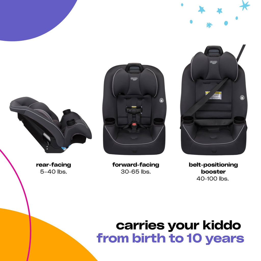 Cosco Kids Easy Elite Slim All-in-One Convertible Car Seat, Grey Glyphs by Cosco Kids