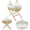 Clair de Lune Scandi Palm Moses Basket with Natural Folding Stand 74 x 30 cm (White) by Clair de Lune