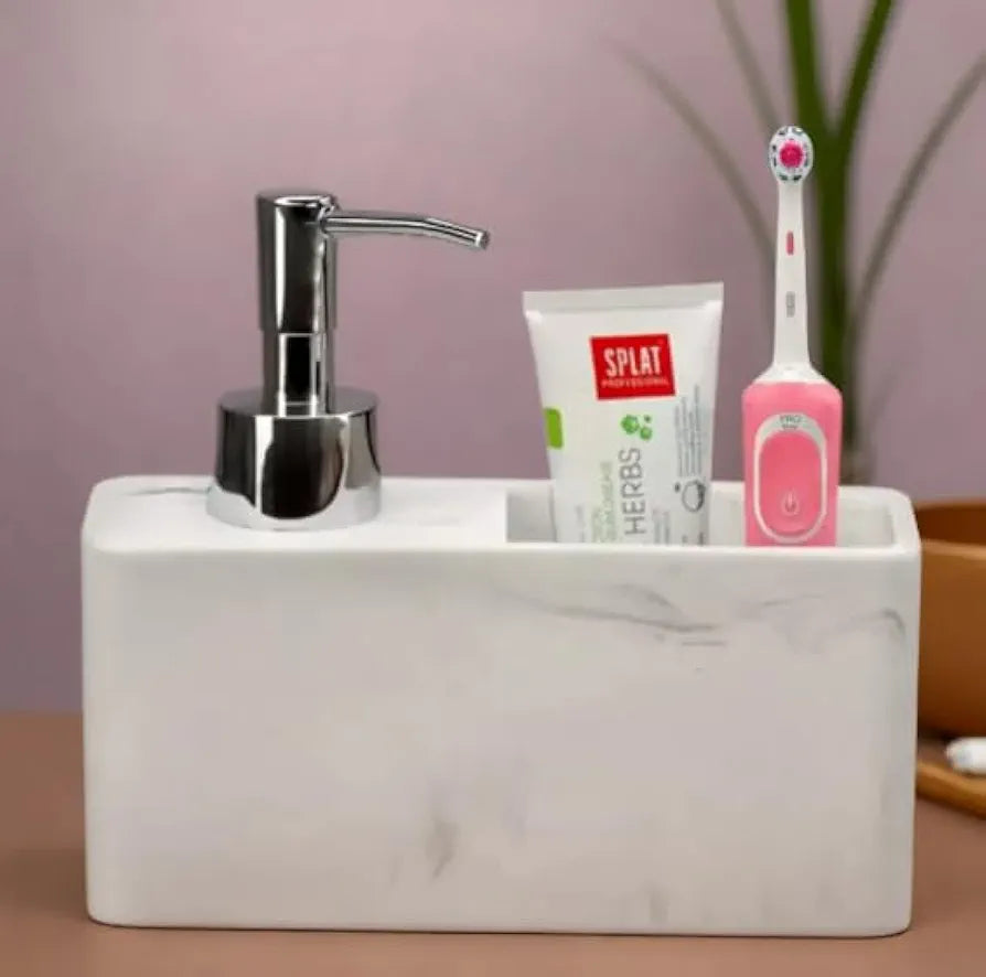 Premium Dish Soap Dispenser, Elegant Hand Wash, Washing Up Liquid Dispenser, Sink Soap and Sponge Caddy, 2 in 1 Organizer for Kitchen Sink 