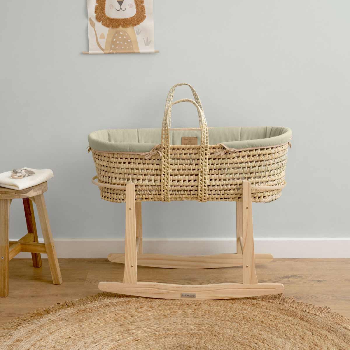 Clair De Lune Sage Organic Palm Moses Basket With Natural Rocking Stand by Clair De Lune