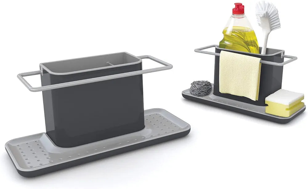 Joseph Joseph - Kitchen Sink Caddy Organiser for Washing up, sponges, brushes with dish cloth hanger, Large, Grey