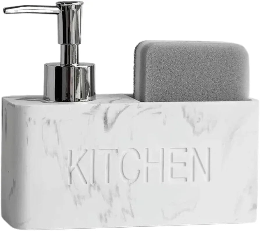 Premium Dish Soap Dispenser, Elegant Hand Wash, Washing Up Liquid Dispenser, Sink Soap and Sponge Caddy, 2 in 1 Organizer for Kitchen Sink 