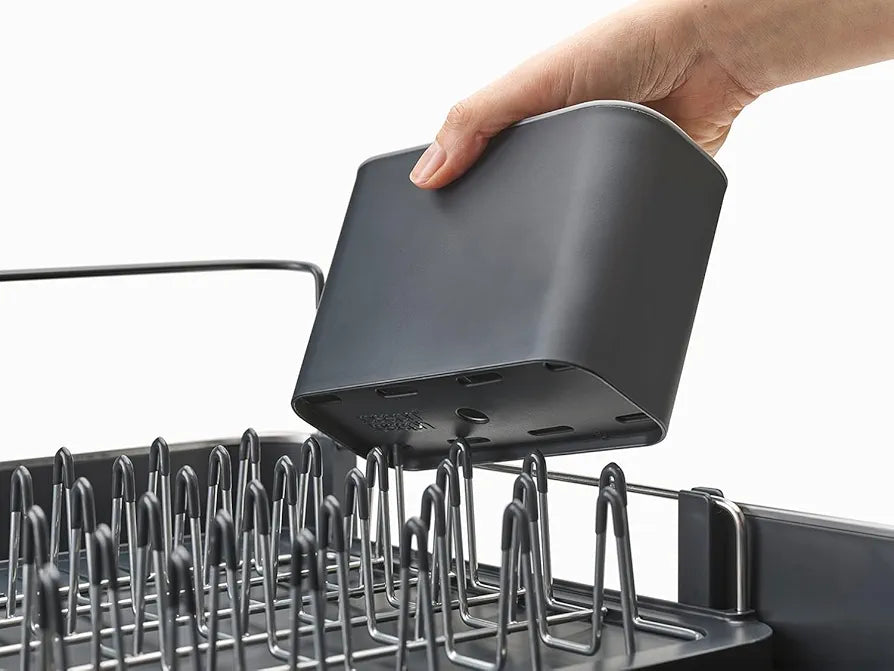 Joseph Joseph extend steel expandable dish drainer rack with removable cutlery holder swivel draining spout - grey/steel, 4