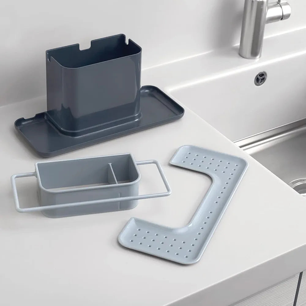 Joseph Joseph - Kitchen Sink Caddy Organiser for Washing up, sponges, brushes with dish cloth hanger, Large, Grey
