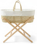 Clair de Lune Scandi Palm Moses Basket with Natural Folding Stand 74 x 30 cm (White) by Clair de Lune