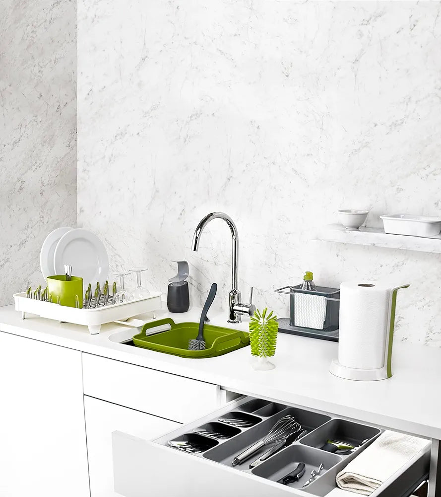 Joseph Joseph - Kitchen Sink Caddy Organiser for Washing up, sponges, brushes with dish cloth hanger, Large, Grey