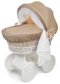 White Wicker Moses Basket Hood Wheels Baby Beige by MyHappy Baby