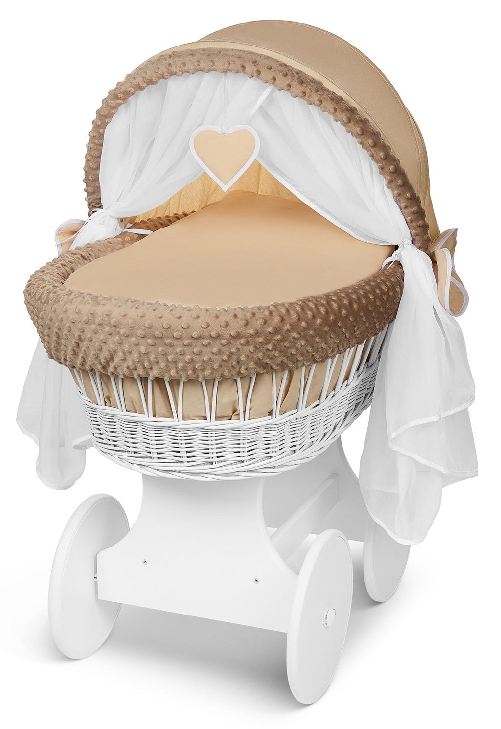 White Wicker Moses Basket Hood Wheels Baby Beige by MyHappy Baby