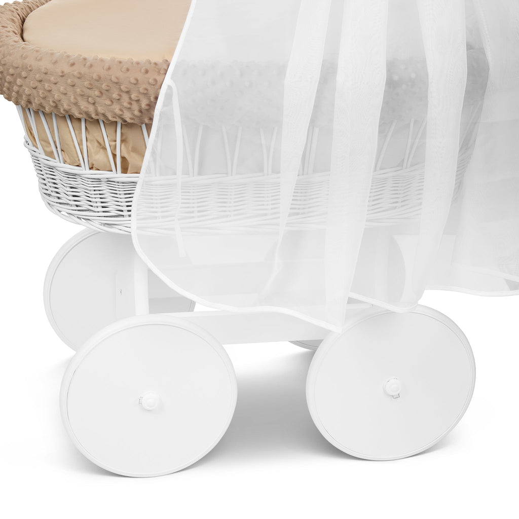 White Wicker Moses Basket Hood Wheels Baby Beige by MyHappy Baby