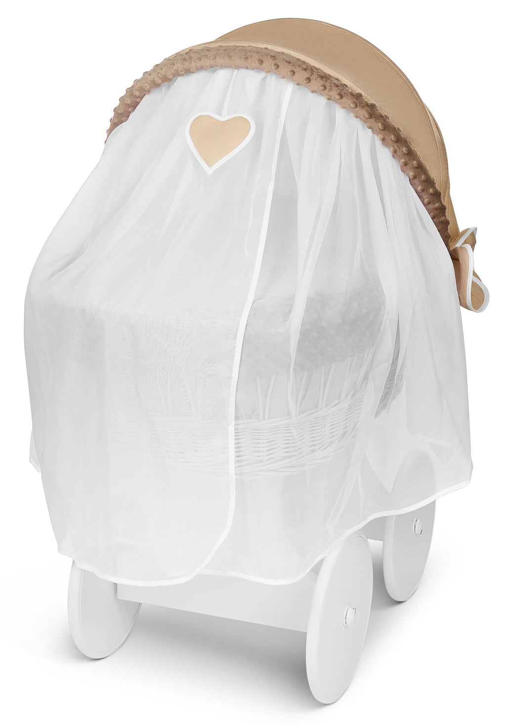 White Wicker Moses Basket Hood Wheels Baby Beige by MyHappy Baby