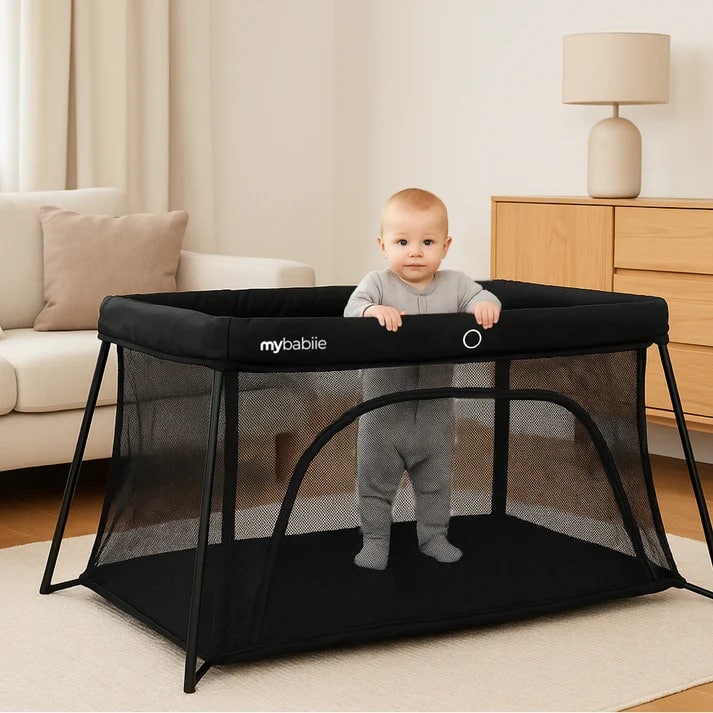My Babiie MBTC2 Air-Light 2-in-1 Travel Cot – Black by My Babiie