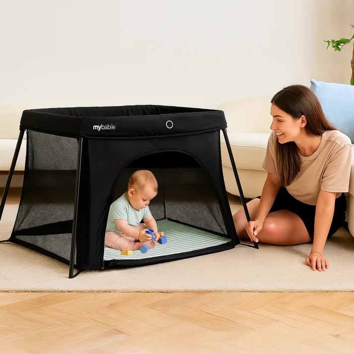 My Babiie MBTC2 Air-Light 2-in-1 Travel Cot – Black by My Babiie