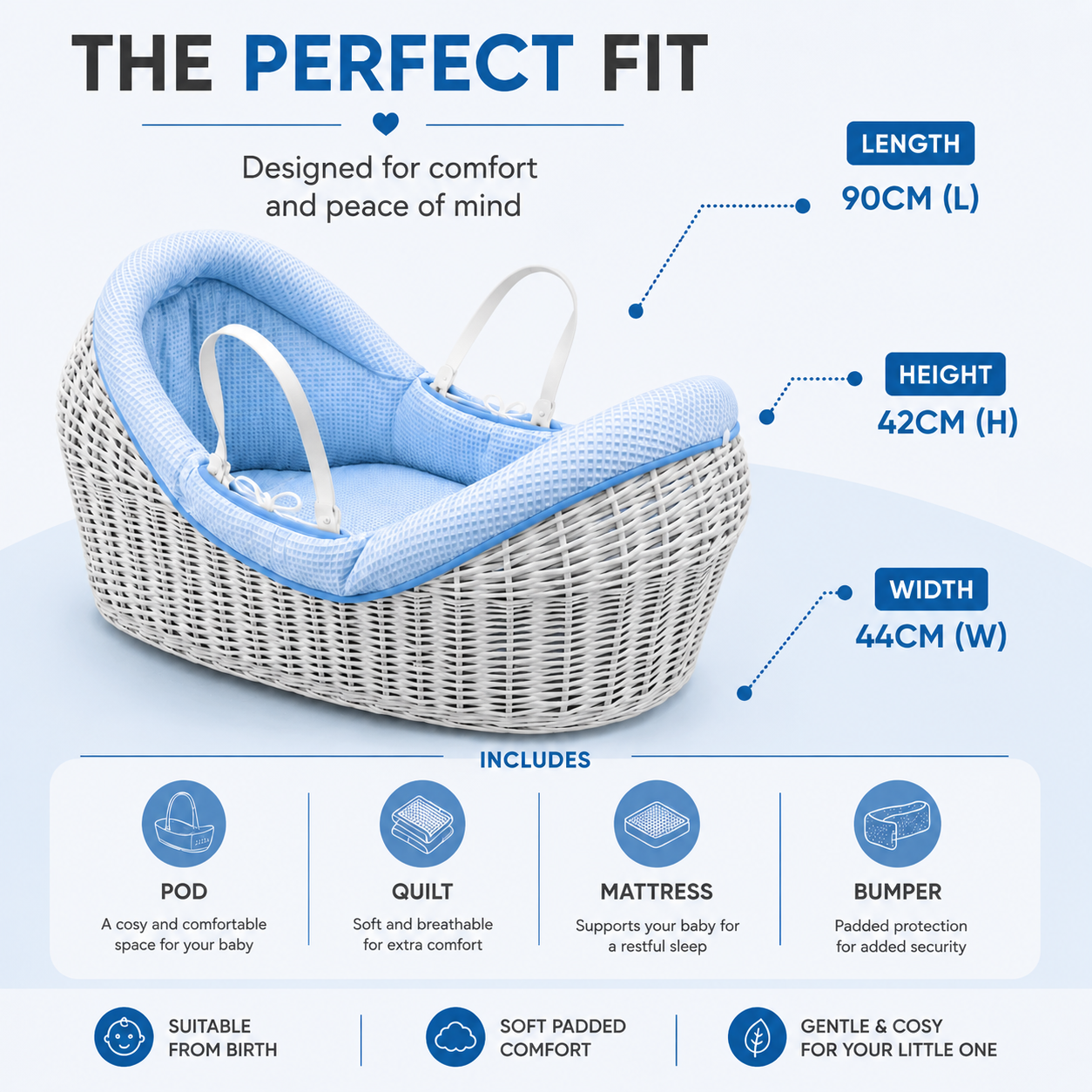 Wicker Deluxe Pod Baby Moses Basket With Stand by For Your Little One
