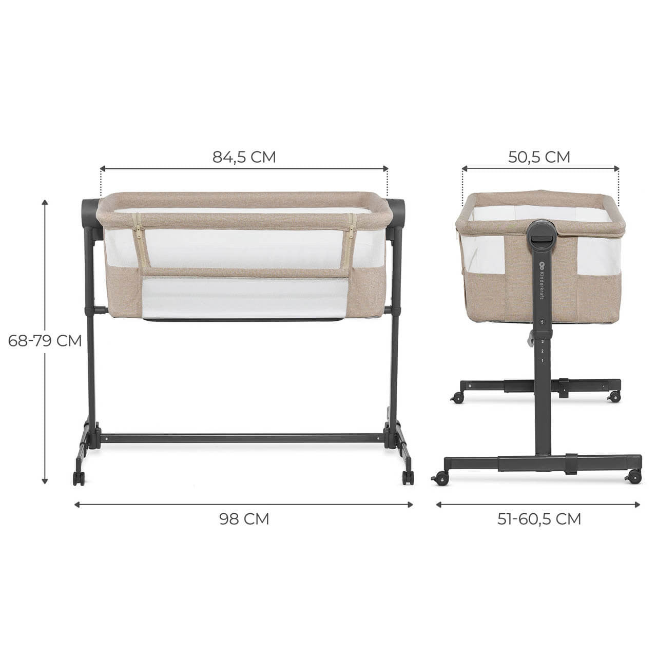 Kinderkraft NESTEE UP 2 Bedside Crib - Beige by Kinderkraft