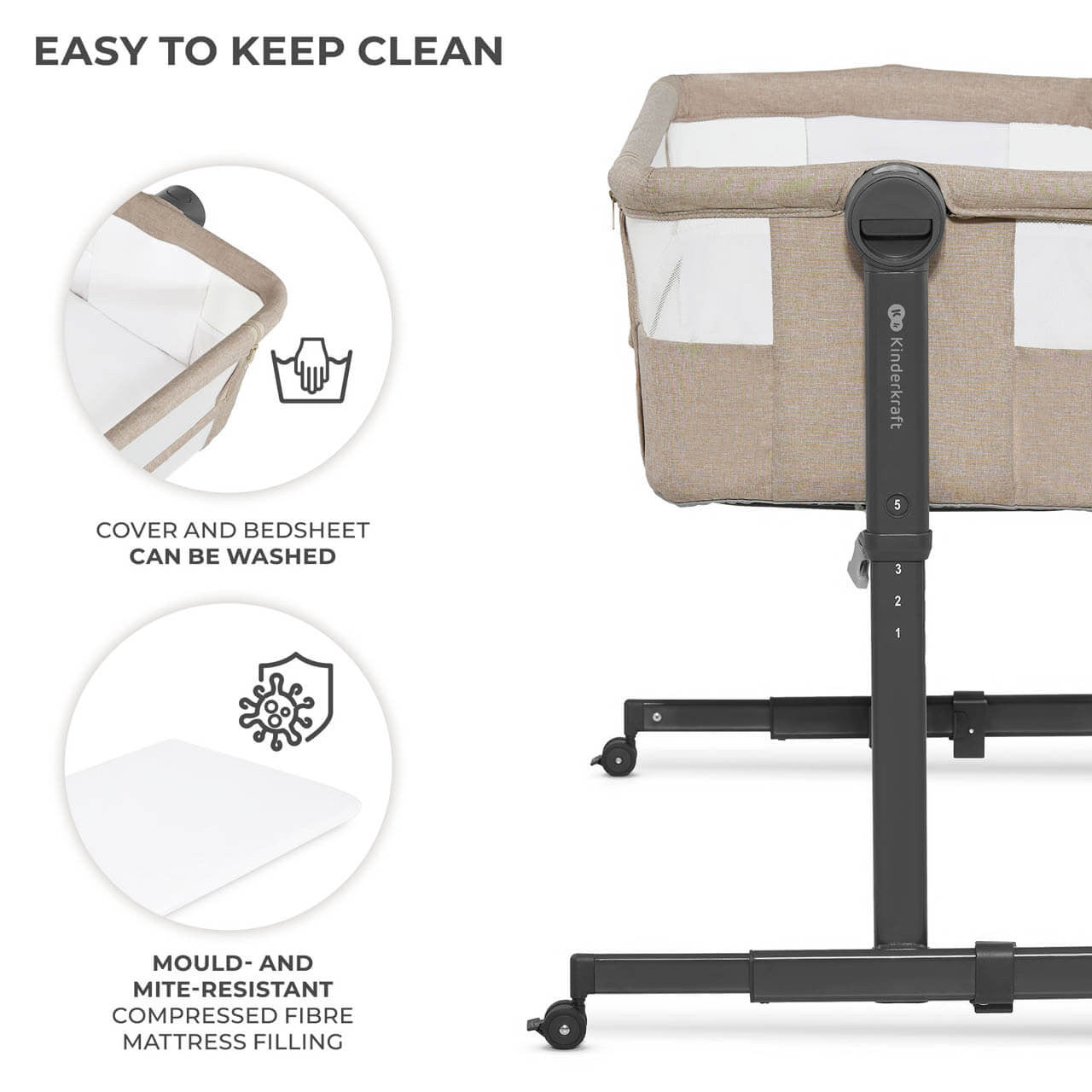 Kinderkraft NESTEE UP 2 Bedside Crib - Beige by Kinderkraft
