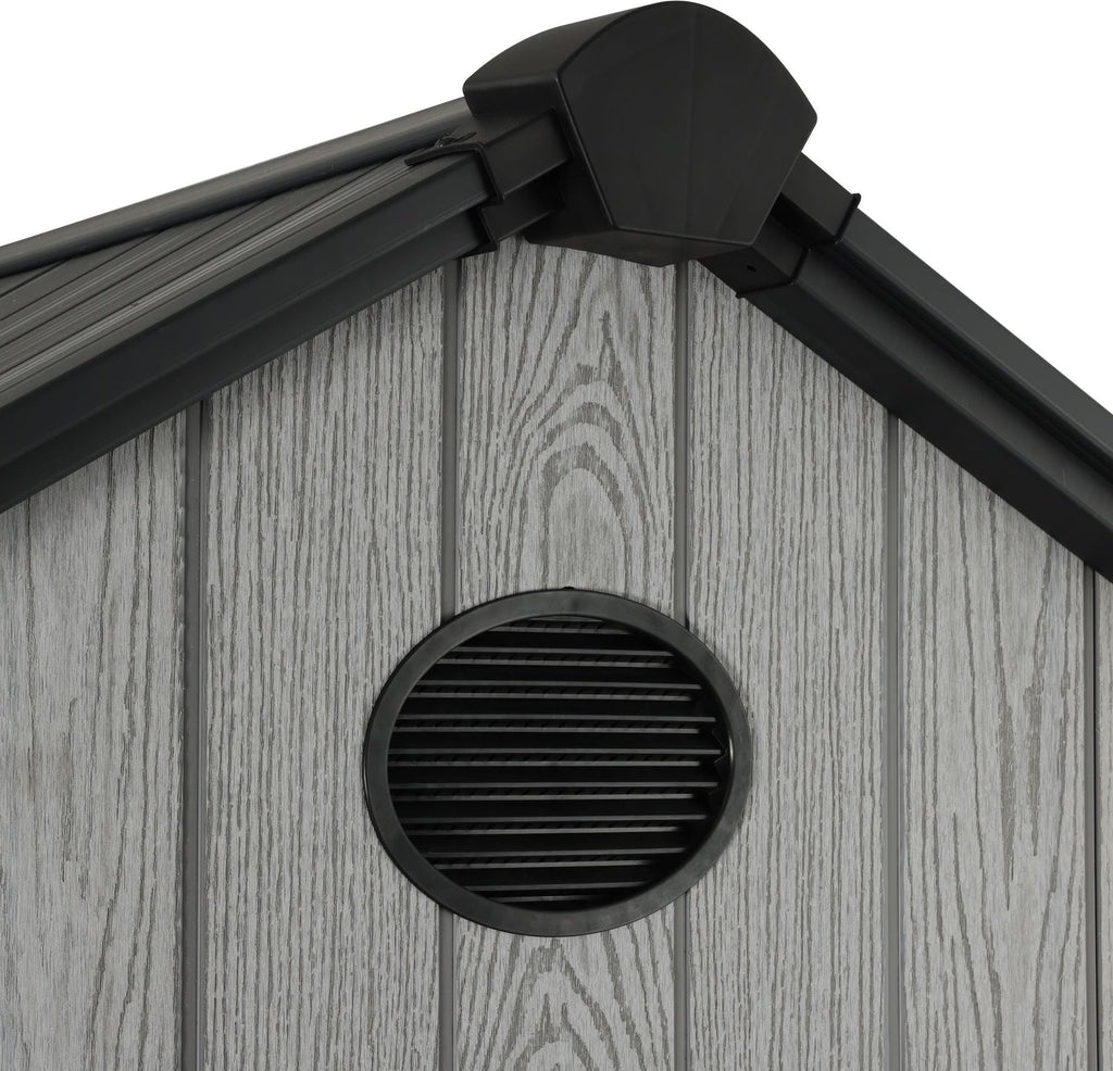 Pro Grade 6ft x 8ft Premium Plastic Double Door Garden Shed - Grey/Anthracite Wood Touch Texture