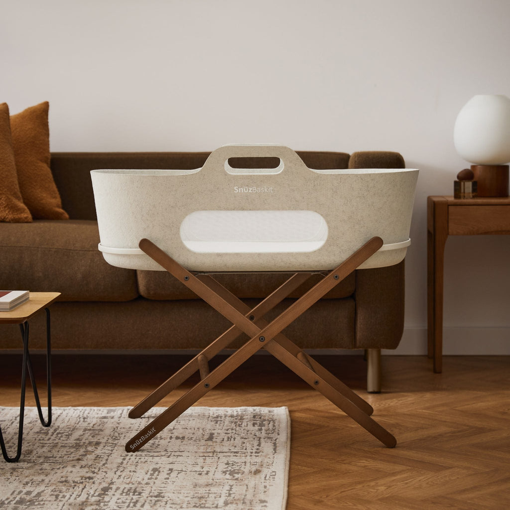 SnuzBaskit Barley Moses Basket & Walnut Stand by Snuz