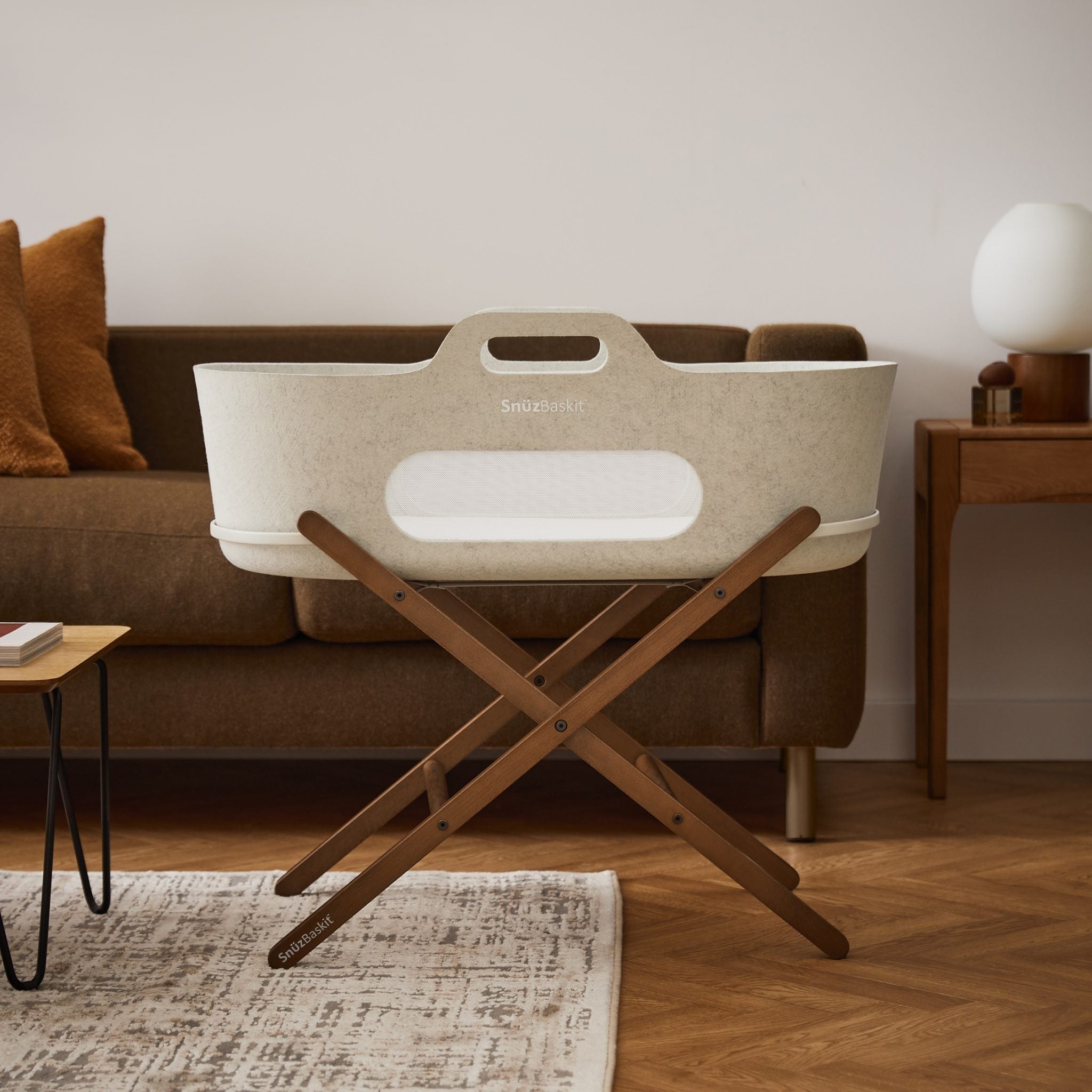 SnuzBaskit Barley Moses Basket & Walnut Stand by Snuz